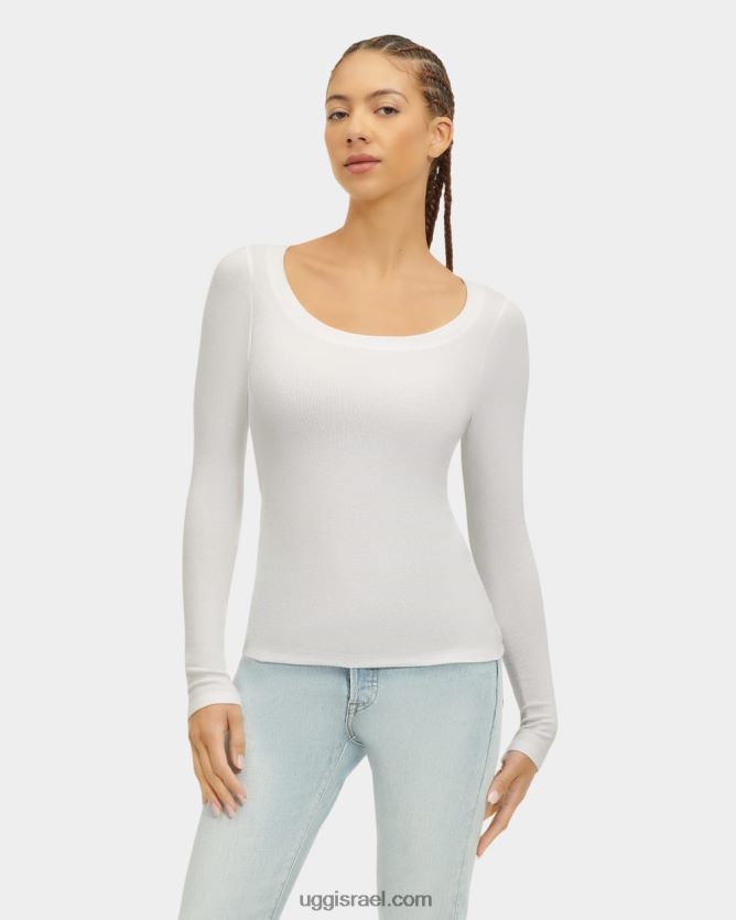 חלק עליון עם שרוול ארוך עם צלעות נשים UGG VLDPRV1088 לבן